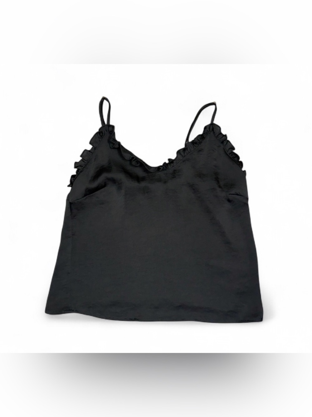 Intimately Free People Black Satin Ruffle Cami Tank S Y2K Slip Top